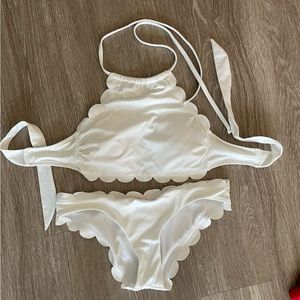 Vanilla Beach Women's Scallop High Neck Bikini Swim White Bikini Bathing Suit